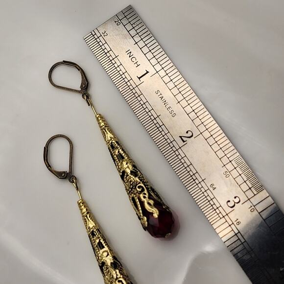 Blood Red Drop Vamp Crystal Earrings - Picture 3 of 6